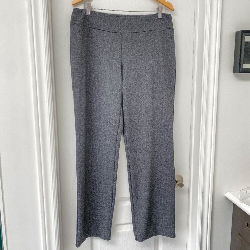 Weekenders Gray Pull On Straight Leg Herringbone Pants L Stretch Career Office